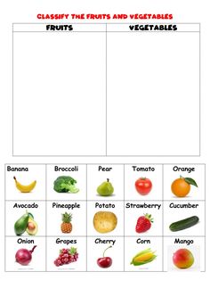 the fruits and vegetables worksheet is shown