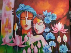 a painting of two women surrounded by flowers