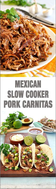 mexican slow cooker pork carnitass on a cutting board