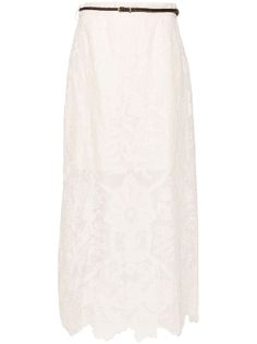 cream white ramie/linen all-over floral jacquard high-waisted concealed rear zip fastening detachable waist belt belt loops straight cut side slits scallop edge mid-length partial lining Size and Fit - This piece fits true to size. We recommend you get your regular size. Model is 1,75m / 5ft 8in wearing size 1 (NUM) Linen Midi Skirt, Contour Kit, Hair Mousse, Styling Cream, Scallop Edge, Embroidered Linen, Floral Jacquard, Leather Cap, Skirt Design