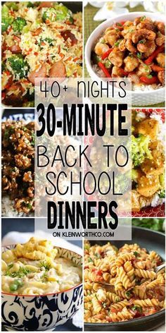 the back to school dinner menu is shown with images of different dishes and text that reads,