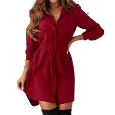 Dress Soft Turn-down Collar Casual Vintage Single-breasted Long Sleeve Mini Dress Button-up Winter Dresses With Buttons, Winter Button-up Dress With Buttons, Single Breasted Long Sleeve Mini Dress For Fall, Single-breasted Long Sleeve Mini Dress For Fall, Fitted Solid Color Shirt Dress For Fall, Winter Mini Dress With Buttons For Office, Winter Office Mini Dress With Buttons, Winter Button-up Solid Color Dresses, Solid Buttoned Dresses For Fall