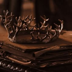 a crown sitting on top of an old book