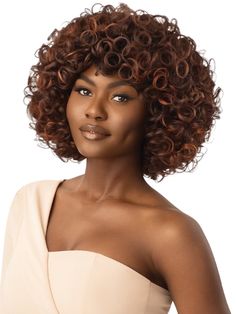 Wigpop Style Selects VIVI Full Wig Heat Resistant Fiber. Colors shown are DR RED VELVET, DR GINGER TOFFEE. 12 inches yaki curly style hair. Ready to wear and go. Easy to wear with elevated looks. Hair is safe to curl or flat iron up to 400F. Average size cap and adjustable straps. Manufactured by Outre. Golden Amber, Full Wigs, Style Hair, Flat Iron, Toffee, Color Show, Heat Resistant, Red Velvet, Ginger