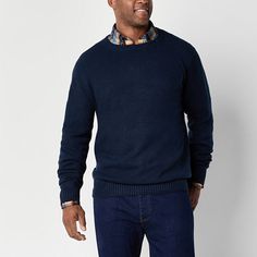 Every cold-weather wardrobe needs stylish essentials like this St .John's Bay men's big and tall sweater. Cut in a classic-fit, it's made from a soft recycled cotton-knit with a bit of stretch, this pullover has a crew neckline and long cuffed sleeves. Wear it with jeans or pants.Closure Type: Pullover HeadFit: Classic FitNeckline: Crew NeckSleeve Length: Long SleeveFiber Content: 45% Polyester, 30% Recycled Polyester, 23% Acrylic, 2% SpandexFabric Description: KnitCare: Machine Wash, Dry FlatCo Tall Sweater, Large Sweaters, Long Sleeve Pullover Sweater, Mens Crew Neck, Mens Big And Tall, Big & Tall, Big And Tall, Cotton Knit, Cuff Sleeves