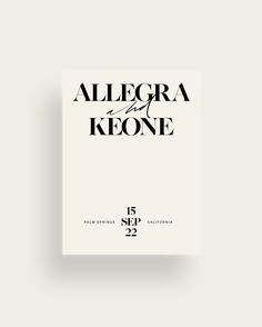 the book cover for allegra and keone is shown on a white background