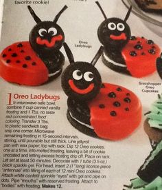 an advertisement for oreo ladybugs cookies with chocolate frosting and sprinkles