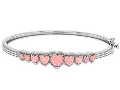 8mm Lab Created Pink Opal Rhodium Over Sterling Silver Bangle Bracelet. Measures Approximately 0.33"W. Box Clasp Closure With Safety Lock And Stainless Steel Tongue For Durability. Valentine's Day Silver Bracelet For Formal Occasions, Silver Bracelets For Valentine's Day Formal Occasion, Silver Bracelets For Valentine's Day Formal Event, Valentine's Day White Gold Bangle, Silver Heart Bangle For Formal Occasions, Silver Heart Bangle Bracelet For Formal Occasions, Silver Heart Bangle Bracelet For Formal Events, Pink Sterling Silver Bracelets For Anniversary, Pink Sterling Silver Bracelet For Anniversary