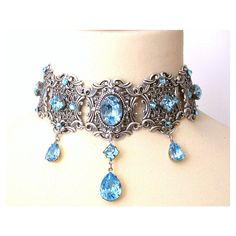 Victorian Gothic Jewelry, Blue Wedding Jewelry, Gothic Choker, Red Gothic, Beautiful Neck, Jewelry Victorian, Blue Choker