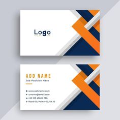 two business cards with an orange and blue design