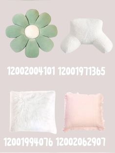 four pillows and two pillow covers with flowers on the top one is pink, the other is white