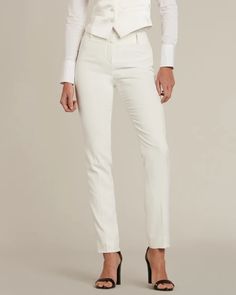 Pearl White Slim Fit Tuxedo Pants – Little Black Tux Tuxedo Pants For Women, White Tuxedo Dress, Tuxedo Women Suits, White Pant Suit, White Tux, Tuxedo Women, Slim Fit Tuxedo, White Tuxedo, Black Tux