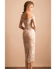 Buy Simple All Lace Ivory Midi Formal Dress With Off Shoulder Straps at wholesale price online. Free shipping and pro custom service since 2009. Formal Dress With Customizable Length And Fitted Bodice, Fitted Lace Bridesmaid Dress With Sweetheart Neckline, Mother Of The Bride Lace Dress With Sweetheart Neckline, Beige Lace Dress With Fitted Bodice, Fitted Beige Lace Dress, Beige Fitted Lace Dress, Elegant Gala Dresses With Customizable Length, Cream Fitted Dress For Gala, Mother Of The Bride Fitted Lace Dress