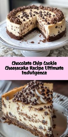 chocolate chip cookie cheesecake cake with an oreo crust