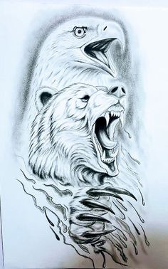 a drawing of an eagle with its mouth open and water dripping from it's beak