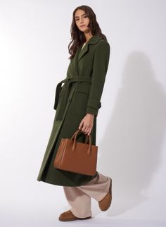 Maxi belted military green wool and cashmere trench coat | Cinzia Rocc