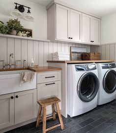 a washer and dryer sitting in a kitchen