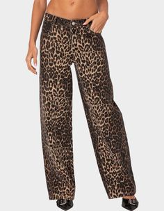 EDIKTED Leopard Printed Low Rise Jeans - ORANGE | Tillys Cheetah Print Jeans, Cheetah Jeans, Cheetah Print Pants, Outfit Wishlist, Cheetah Pants, Wwe T Shirts, Flannel Sweatshirt, Leopard Jeans, Leopard Print Jeans