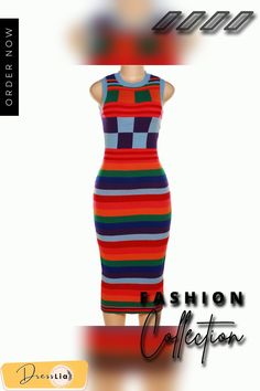 Color Matching Sleeveless Bodycon Knitted Dresses Fitted Sleeveless Knit Midi Dress, Sleeveless Knit Midi Dress For Fall, Sleeveless Stretch Knit Midi Dress, Sleeveless Knit Stretch Midi Dress, Fitted Striped Sleeveless Bodycon Dress, Fitted Sleeveless Striped Bodycon Dress, Striped Sleeveless Fitted Bodycon Dress, Sleeveless Bodycon Midi Dress For Fall, Striped Sleeveless Bodycon Dress