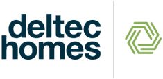 the delectc homes logo is shown in two different colors and font, along with an image of hexagonal shapes