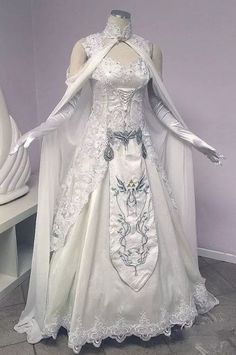 Medieval Mid Century Wedding Dresses High Neck Tulle Embroidery A Line Bridal.  "This pin contains affiliate links, which means I may earn a commission at no cost to you extra for you".   #affiliate #advertising" Firefly Path, Zelda Wedding, Mode Ulzzang, Tulle Embroidery, High Neck Wedding Dress, Medieval Dress, Fantasy Dress