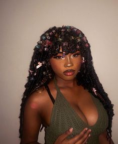 Alternative Hair Black Women, Braids With Crystals, Alternative Natural Hair Styles, Native American Hairstyles For Women, Locs With Charms, Hair Charms For Braids, Hippy Hairstyles, Boho Braids With Beads, Star Hairstyle