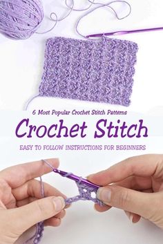 crochet stitchs easy to follow instructions for beginners book cover with two hands working on the yarn