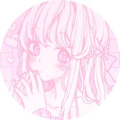 a drawing of a girl with long hair and pink eyes talking on a cell phone