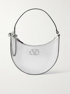 VALENTINO GARAVANI VLOGO mini metallic textured-leather shoulder bag | NET-A-PORTER High-end Leather Shoulder Bag With Logo, Modern Shoulder Bag With Silver-tone Logo Plaque, Luxury Shoulder Bag With Silver-tone Logo Plaque, Leather Top Handle Bag With Silver-tone Logo Plaque, Designer Silver Bag With Gold-tone Hardware, Designer Silver Bags With Gold-tone Hardware, Leather Top Handle Shoulder Bag With Silver-tone Logo, Chic Bags With Silver-tone Logo Plaque For Everyday Use, Leather Shoulder Bag With Silver-tone Logo