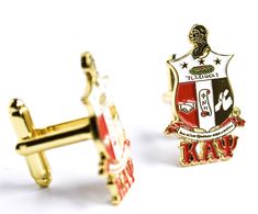 Kappa Alpha Psi Fraternity, Inc. Coat of Arms cuff links. The cuff links are gold, white, and red with the Kappa Alpha Psi Coat of Arms with the Greek letters underneath. The vibrant colors on the gold base add the perfect amount of shine to your dress shirt or suit. Comes in a black leatherette box for perfect gift-giving. Size: 1.2" tall; 0.5" wide Kappa Alpha Psi Tumblers, Kappa Alpha Order Fraternity, Nupes Kappa Alpha Psi Gifts, Kappa Sigma Fraternity Shirts, Fraternity Gifts, Kappa Shirt, Kappa Alpha Psi Fraternity, Kappa Alpha Psi, Omega Psi Phi