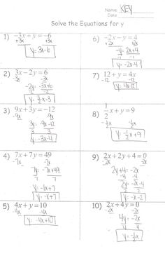 worksheet for solve the functions for x and y with answers in english or spanish