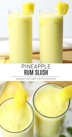 two glasses filled with pineapple rum slush