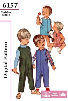 Simplicity 6157 Size 4 Toddler's Jumper / Overalls 1960s - Etsy Overalls Boy, Romper Overalls, Toddler Sewing Patterns, Boys Overalls, Toddler Overalls, Patron Vintage, Baby Overall, Jean Patou, Childrens Sewing Patterns