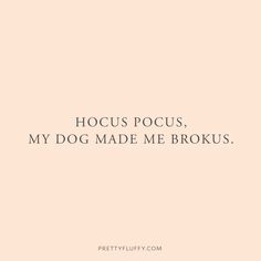 a pink background with the words hoccus pocus, my dog made me broke