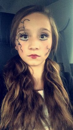 Creepy But Cute Halloween Costumes, Easy Doll Halloween Makeup, Windup Doll Costume Makeup, Creep Doll Makeup Halloween, Creepy Doll Diy Costume, Creepy Doll Costume Women Diy, Creepy Dolls Halloween Costume, Porceline Doll Costume, Halloween Creepy Doll Makeup