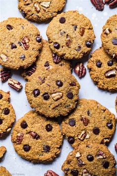 chocolate chip cookies with pecans and pecans in the middle