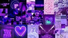 the collage is filled with many different images in purple and blue colors, including neon lights