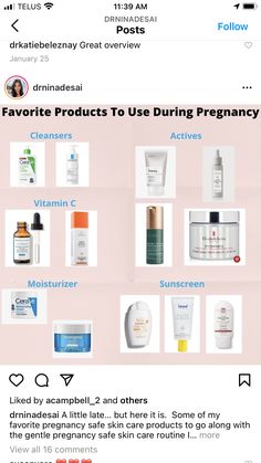 some products that are on top of a pink background with the words favorite products to use during