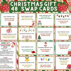 christmas gift cards with the words,'4 - 8 swap cards'in red and green