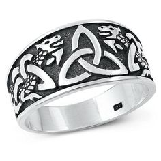 Celtic Triquetra & Dragon Ring .925 Oxidized Sterling Silver Band Jewelry Female Male Unisex Size 9 All our silver jewelry is crafted from .925 silver also commonly referred to as sterling silver. Sterling silver is the standard for beautiful high-quality silver jewelry and cannot be replicated by lower priced silver plated jewelry. It is 92.5% pure silver, mixed with alloys to add strength and durability to stand the test of time. Keep your fine jewelry shiny and elegant by storing it properly. Celtic Triquetra, Tarnish Remover, Dragon Ring, Female Male, Band Jewelry, Silver Plated Jewelry, Plated Jewelry, Oxidized Sterling Silver, Sterling Silver Bands