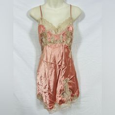 Never Worn Satin Like Material Slip Dress Vintage, Lace Slip Dress, Lace Slip, Gold Labels, Lace Lingerie, Pink Satin, Dress Vintage, Victoria's Secret Pink, Secret Pink