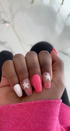 trendy nails | cute nails | preppy nails | hot pink nails | acrylic nails | Nail Preppy Ideas, Trendy Nails Preppy, Hot Pink Trendy Nails, Nails Acrylic For Summer, Preppy Nails Acrylic Short, Pink Beachy Nails, Cute Nail Designs For Teens, Teen Nails Acrylic