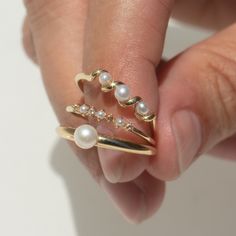 Solid Gold Pearl Trio Ring | Local Eclectic – local eclectic Pearl Wedding Bands, Aesthetic Ring, Ring Aesthetic, Aesthetic Rings, Local Eclectic, Trio Ring, Chunky Ring, Ring Stack, Midi Rings