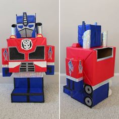 two pictures of a transformer made out of paper