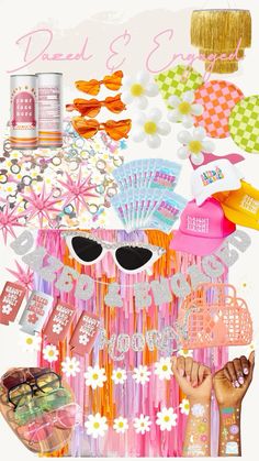 a collage of pink and orange items