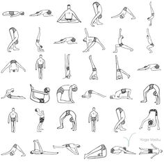 an image of people doing yoga poses in various positions and postures on white paper