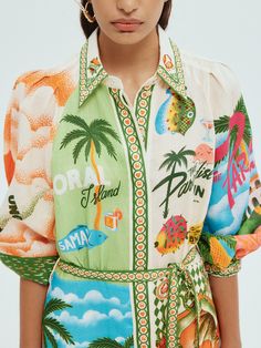 La mini robe Paradiso signée Alémais est confectionnée en lin au motif coloré évocateur de vacances. Elle arbore une coupe courte et droite, des manches longues ainsi qu'un col chemise. La robe se ferme à l'aide d'une boutonnière et peut être ceinturée. - 100% lin - Coupe courte - Col chemise pointu - Manches longues - Boutonnière et ceinture Sleeves Style, Saint Valentine, Scarf Gift, Kids Swimming, Birthday Celebrations, Cocktail Hour, Clothing Size Chart, Balloon Sleeves, Classic Elegance