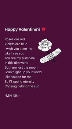 a valentine's day poem with a rose on it