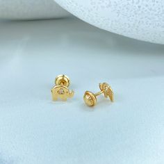 14k Solid Gold Elephant Stud Earrings, 14k Solid Yellow Gold Elephant Stud featuring Cubic Zirconia Stud, Screw Back Studs, Unisex. Earrings Size:Length: 6mm | Width: 7mm | Thickness: 1mm Gold Diamond Earrings With Birthstone Fine Jewelry, Classic Gold Diamond Earrings With Birthstone, Gold Hypoallergenic Round Cut Diamond Earrings, Hypoallergenic Gold Diamond Earrings, Yellow Gold Cubic Zirconia Birthstone Earrings, Elephant Earrings Studs, Unisex Earrings, Gold Elephant, Anklet Bracelet