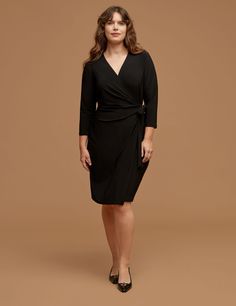 Anne Klein Anne Black Plus Size Wrap Dress - Sale Formal Fitted Faux Wrap Midi Dress, Fitted Formal Midi Dress With Faux Wrap, Formal Fitted Midi Dress With Faux Wrap, Black Faux Wrap Dress For Evening, Formal Knee-length Faux Wrap Dress, Fitted Black Faux Wrap Dress, Black Fitted Faux Wrap Dress, Black Faux Wrap Dress For Party, Black Faux Wrap Formal Dress